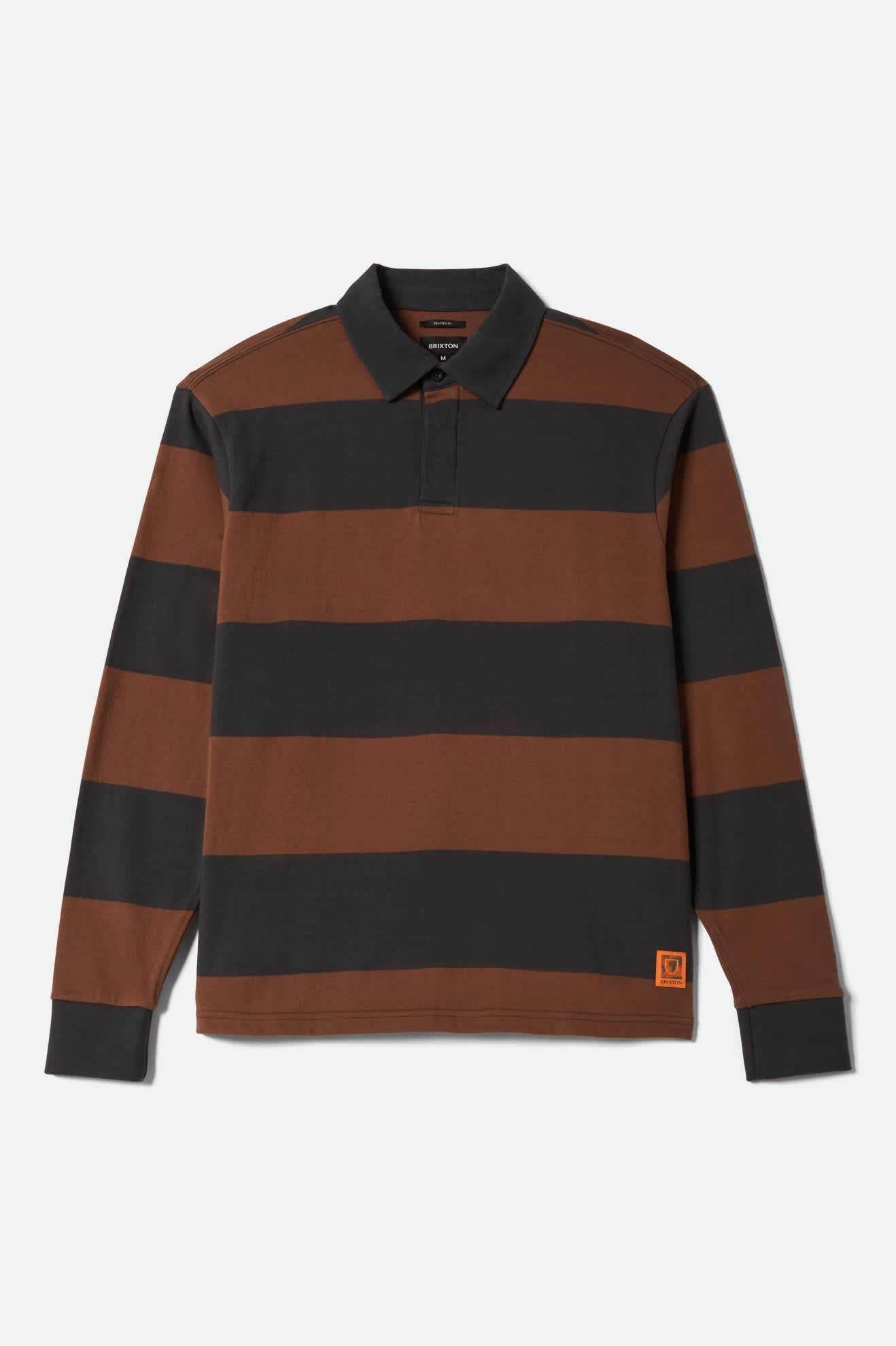 Men's Union Heavyweight Rugby Polo in the color Washed Black/Pinecown Brown - Front Product View