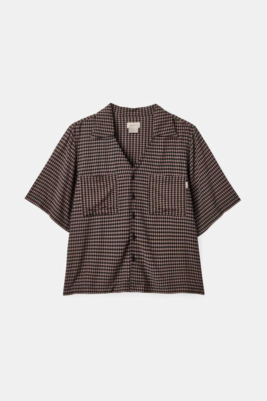 
       Brixton Women&#39;s Hudson Lounge S/S Woven Shirt - Washed Black/Cinder Grey Diamond Check | Main
     