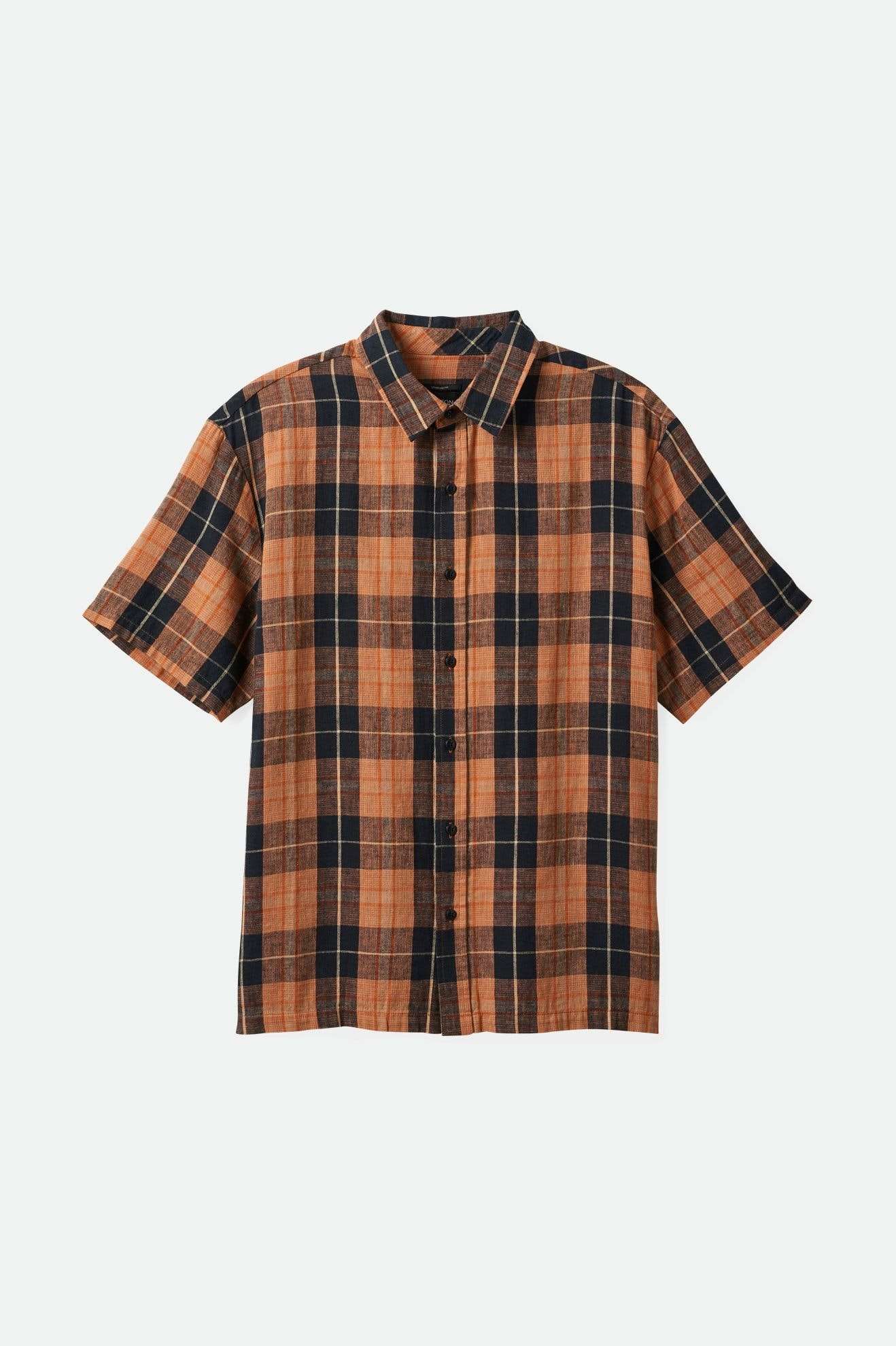 
       Brixton Men&#39;s Cru Linen Blend Relaxed S/S Woven Shirt - Black/Rust Orange | Main
     