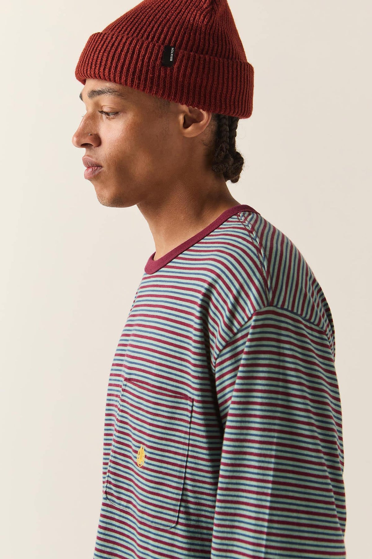 Men's Century Knit Top in the color Ultra Marine Stripe - Men's Side View