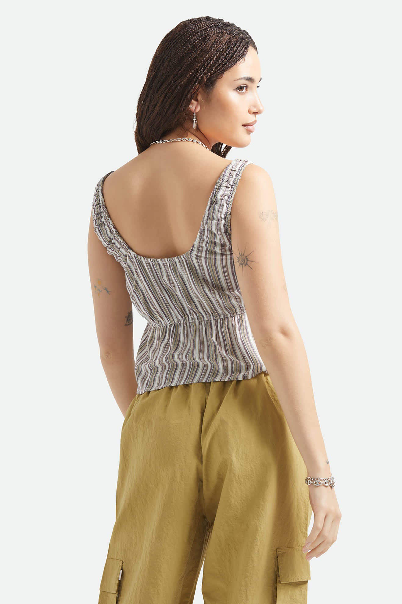 Women's The Abigail Tie Top in the color Worn In Robust Red Stripe - Women's Back View