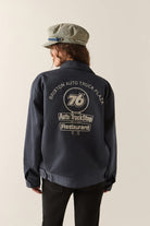 Men's 76 Mechanics Jacket in the color Washed Navy - Women's Back View