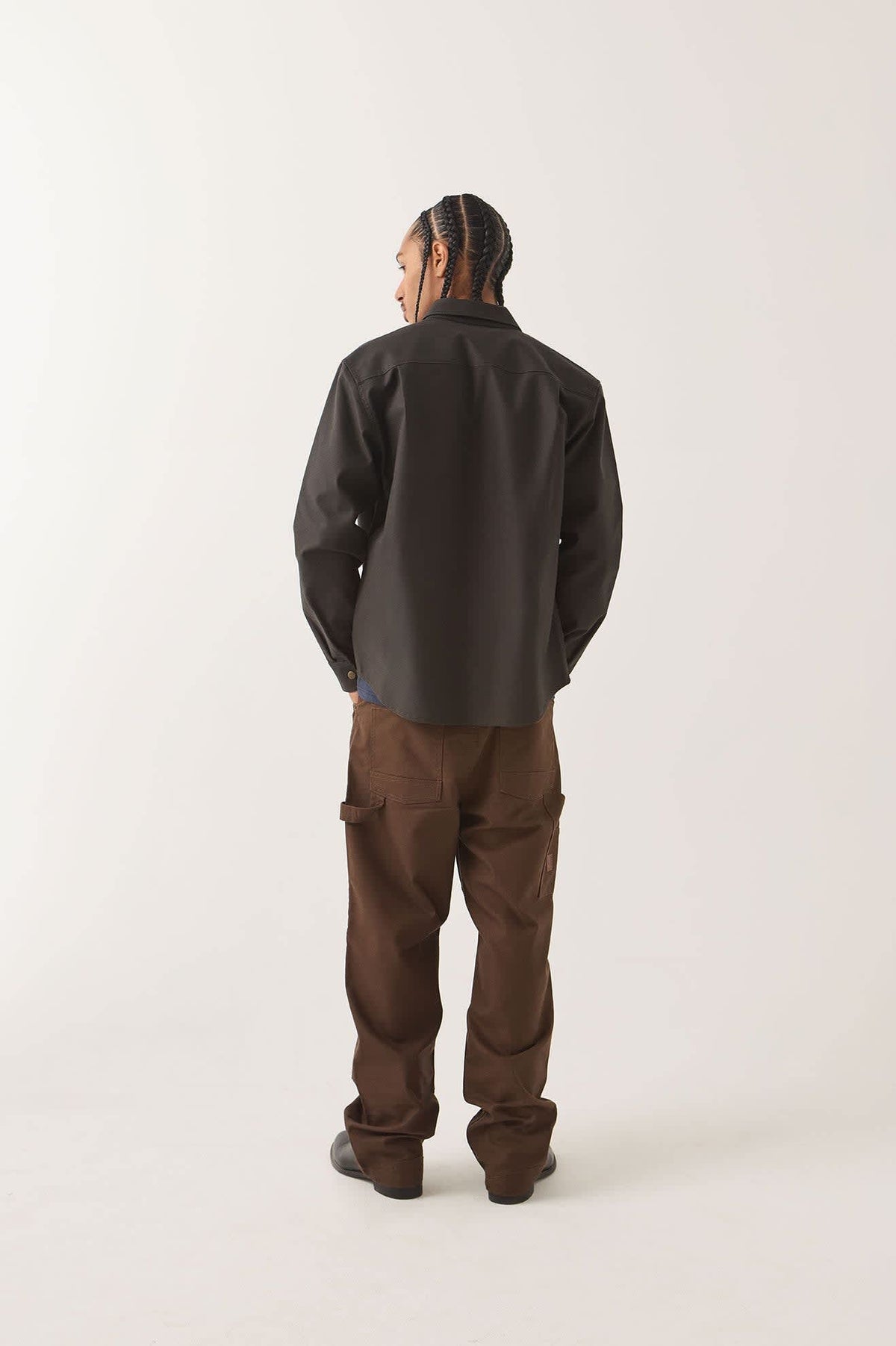 Men's Builders Stretch Overshirt in the color Black - Men's Back View