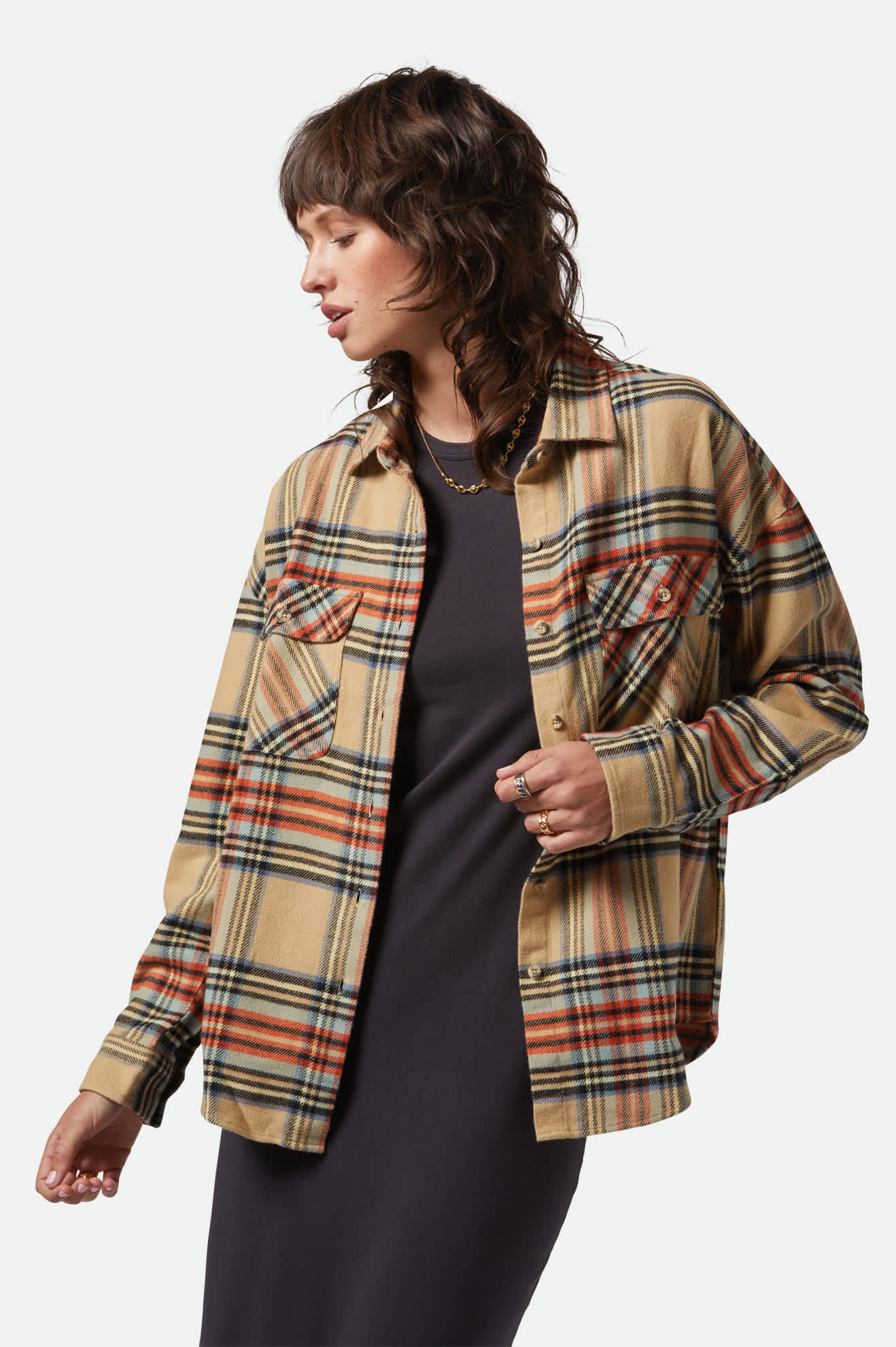 
       Women&#39;s Bowery Women&#39;s Classic L/S Flannel in the color Sand/Burnt Brick/Black Plaid - Women&#39;s Front View
     