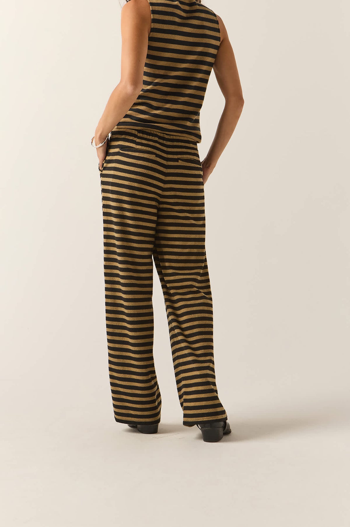 Women's The Audrey Knit Trouser Pant in the color Washed Black/Khaki Stripe - Additional Fit image
