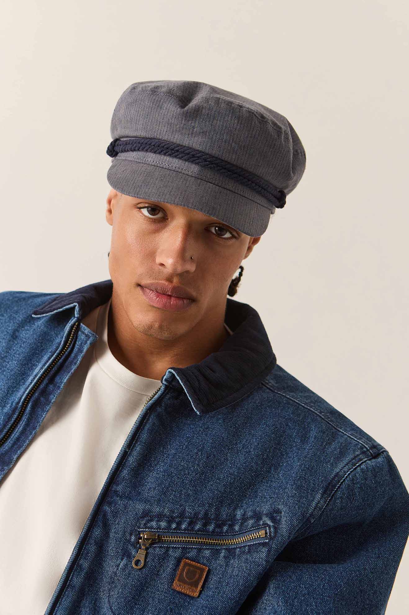 Unisex Fiddler Fisherman Cap in the color Indigo/Dark Sand - Additional Fit image