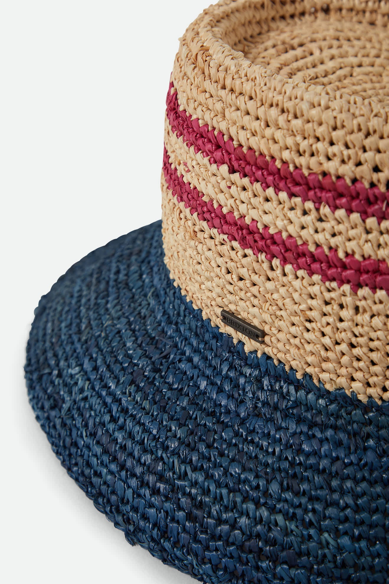 Women's Ellee Straw Bucket Hat in the color Natural/Navy/Red - Additional Laydown image