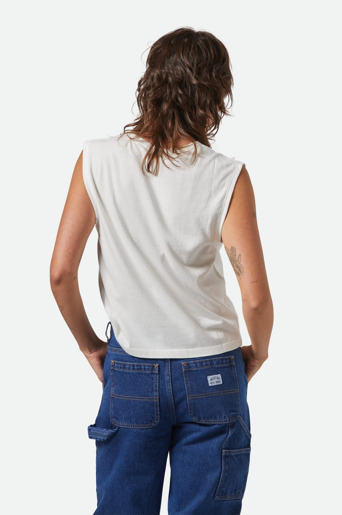 
       Women&#39;s Carefree Organic Garment Dye Muscle Tank in the color Off White - Women&#39;s Back View
     