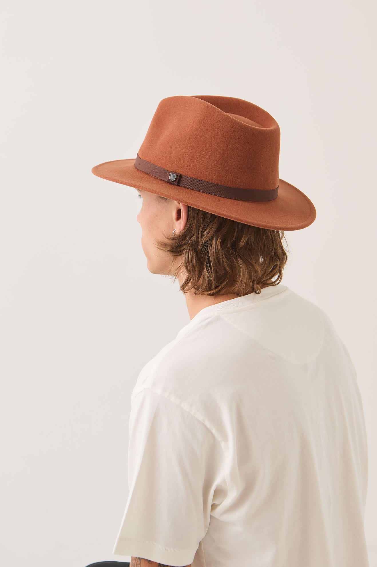 Unisex Messer Packable Fedora in the color Caramel/Walnut Brown - Men's Back View