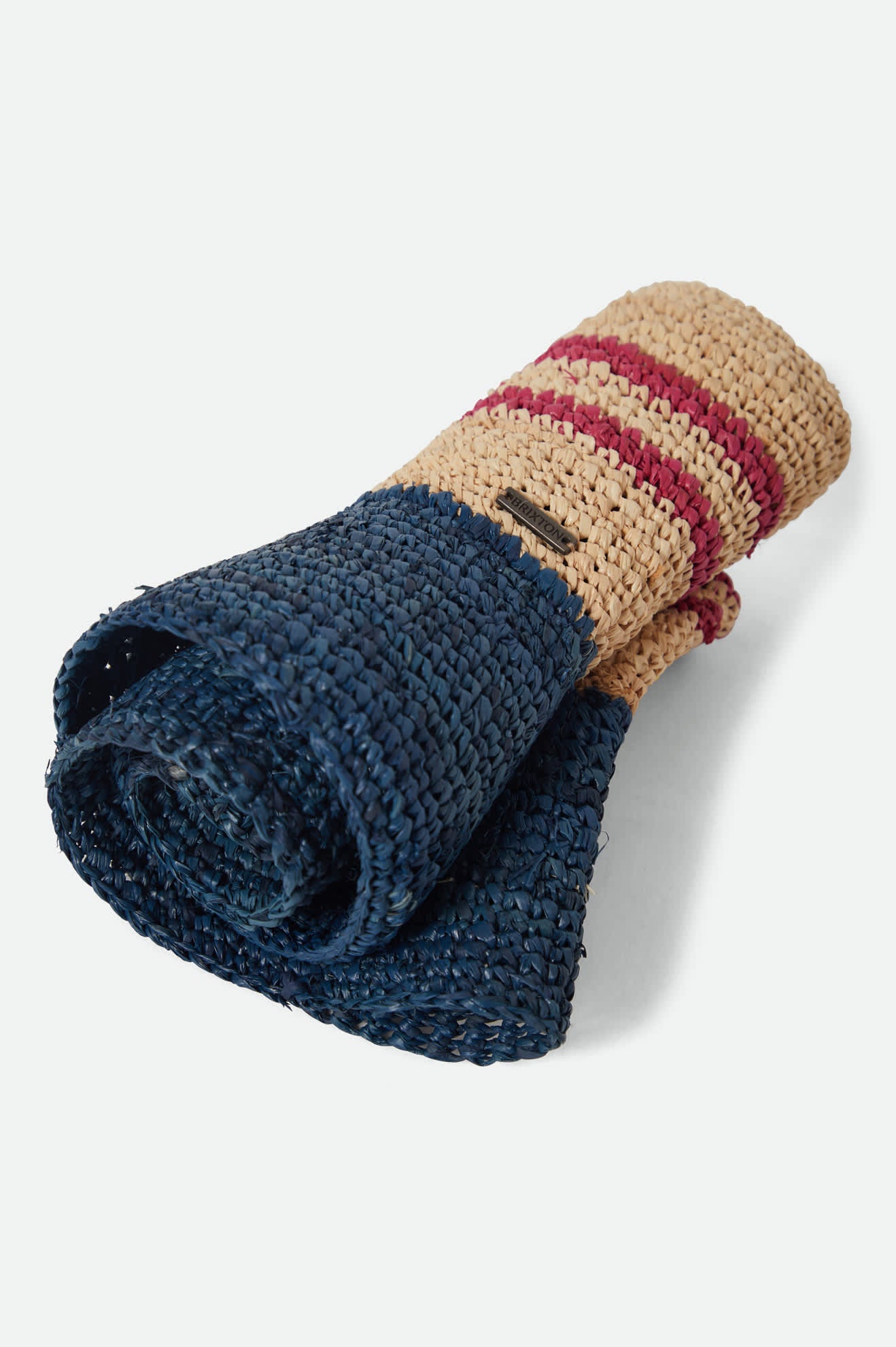 Women's Ellee Straw Bucket Hat in the color Natural/Navy/Red - Additional Laydown image