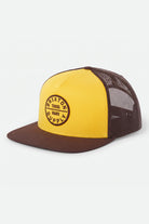 Unisex Oath Trucker Hat in the color Golden Hour/Coco - Front Product View