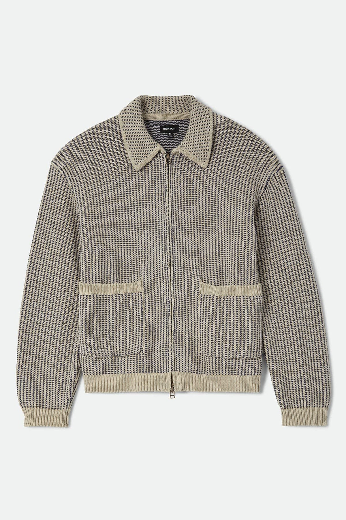 Unisex Pacific Zip Sweater in the color Navy/Whitecap - Front Product View