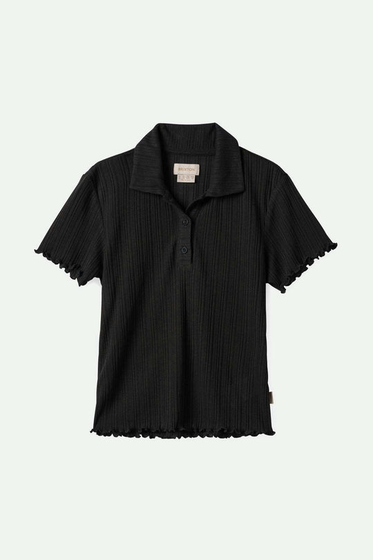 
       Women&#39;sNovelty Ribbed S/S Polo - Washed Black| Main
     