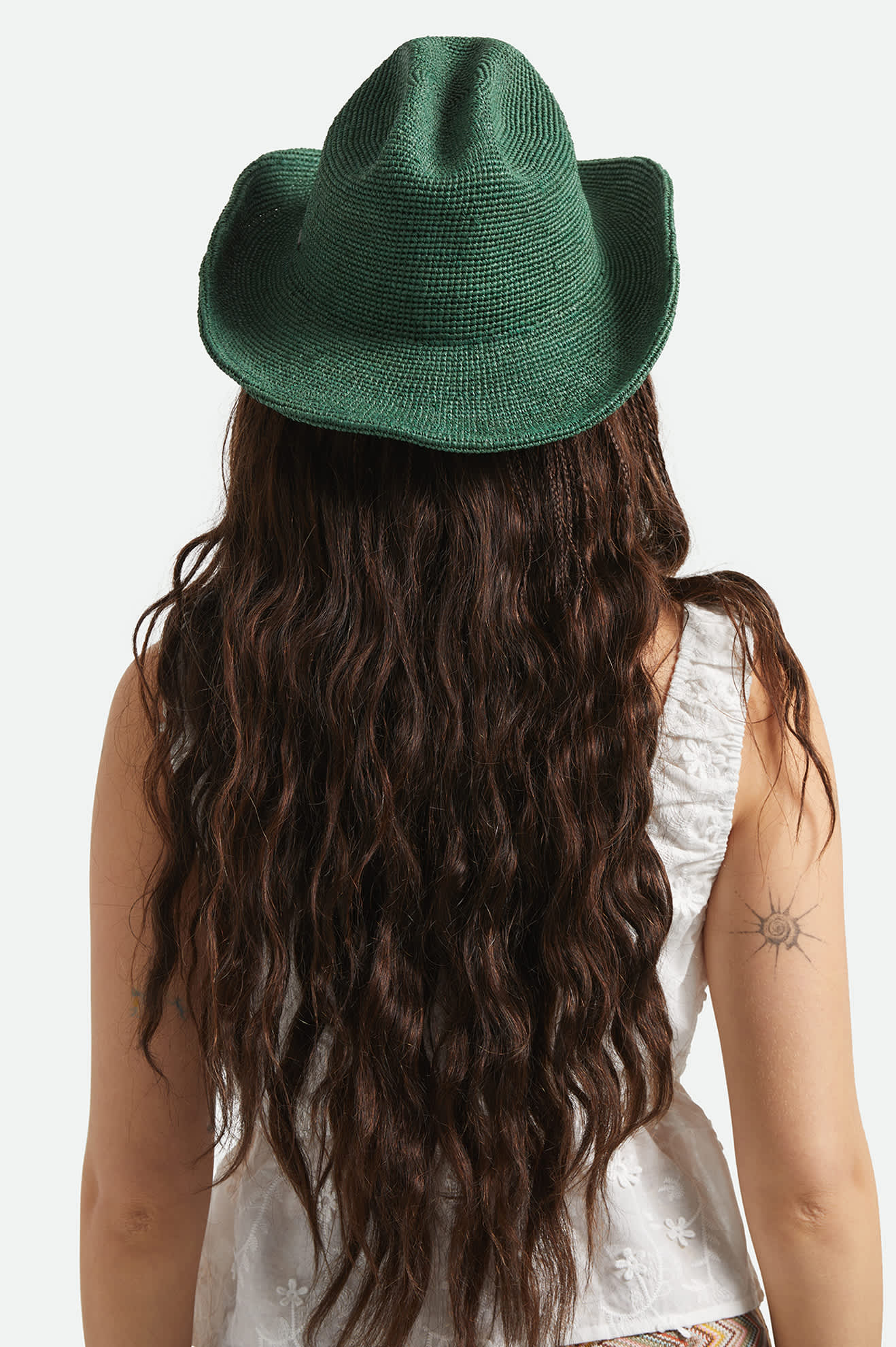 Women's Odessa Straw Packable Cowboy Hat in the color Primal Green - Women's Back View