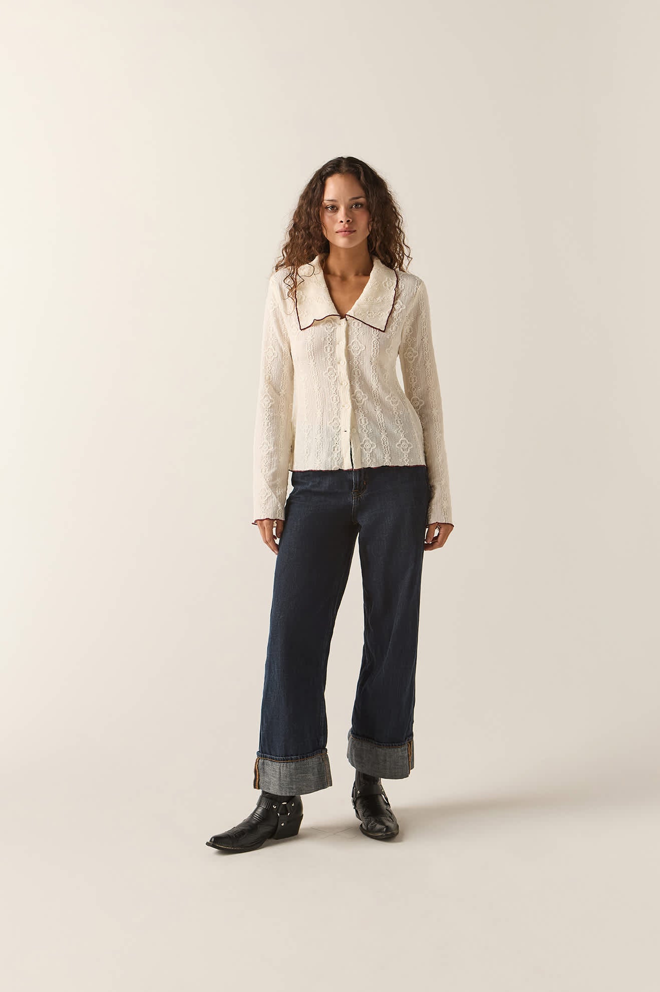Women's Grace Button Down Shirt in the color Off White/Wild Ginger - Additional Fit image