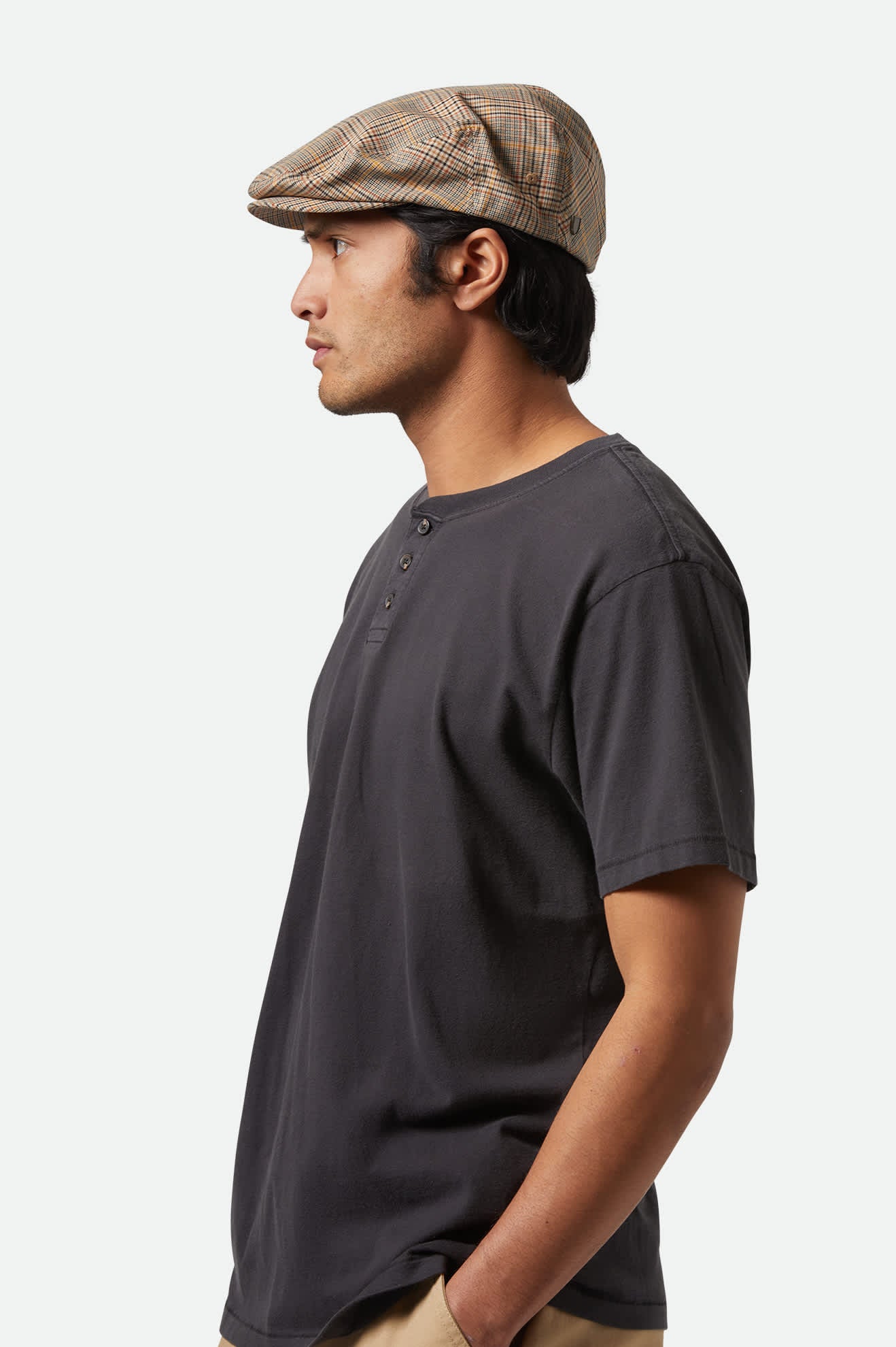 
       Unisex Vintage Reserve S/S Henley in the color Black Sol Wash - Men&#39;s Side View
     