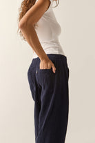 Women's Utility Everyday Barrel Pant in the color Washed Navy - Women's Side View