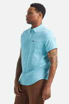 Men's Sanford Oxford Short Sleeve Shirt in the color Blue Aura - Men's Side View