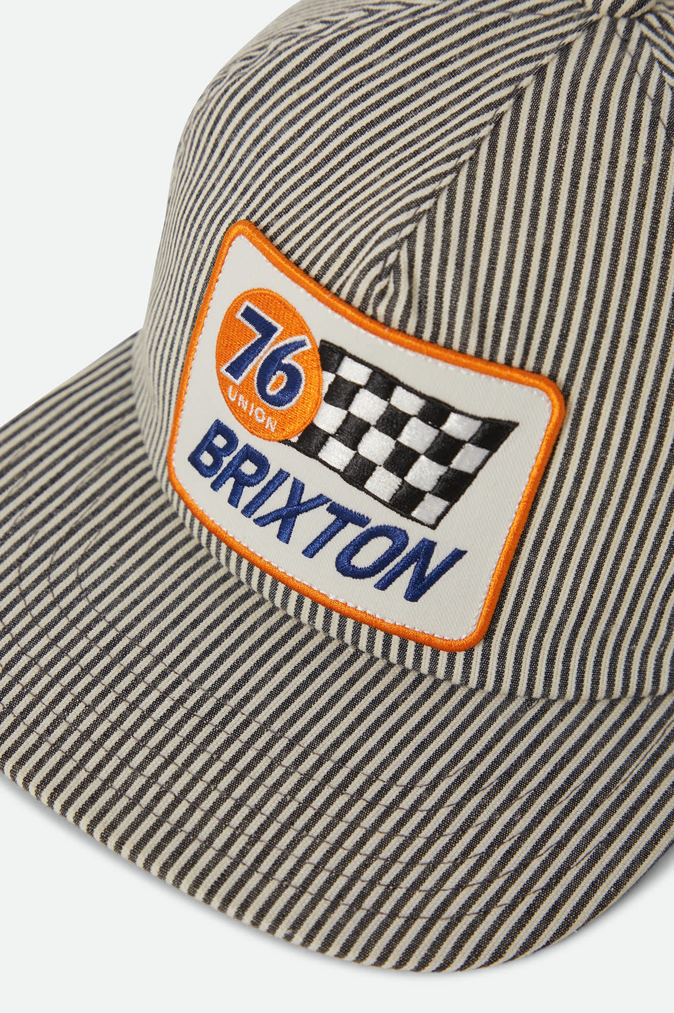 Unisex 76 Finish Line Snapback in the color Navy/Off White Hickory Stripe - Additional Laydown image