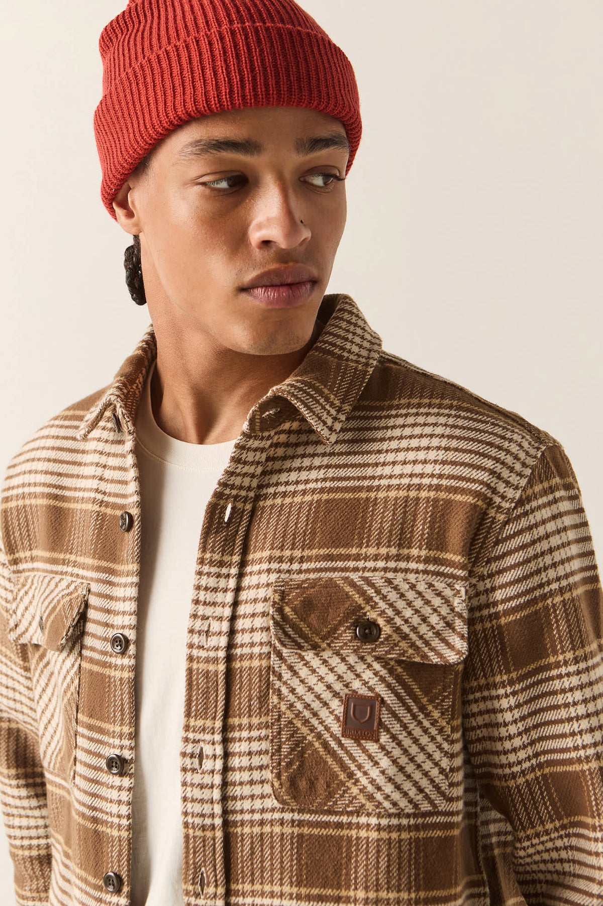 Men's Bowery Heavyweight Flannel in the color Pinecone Brown/Whitecap - Additional Fit image