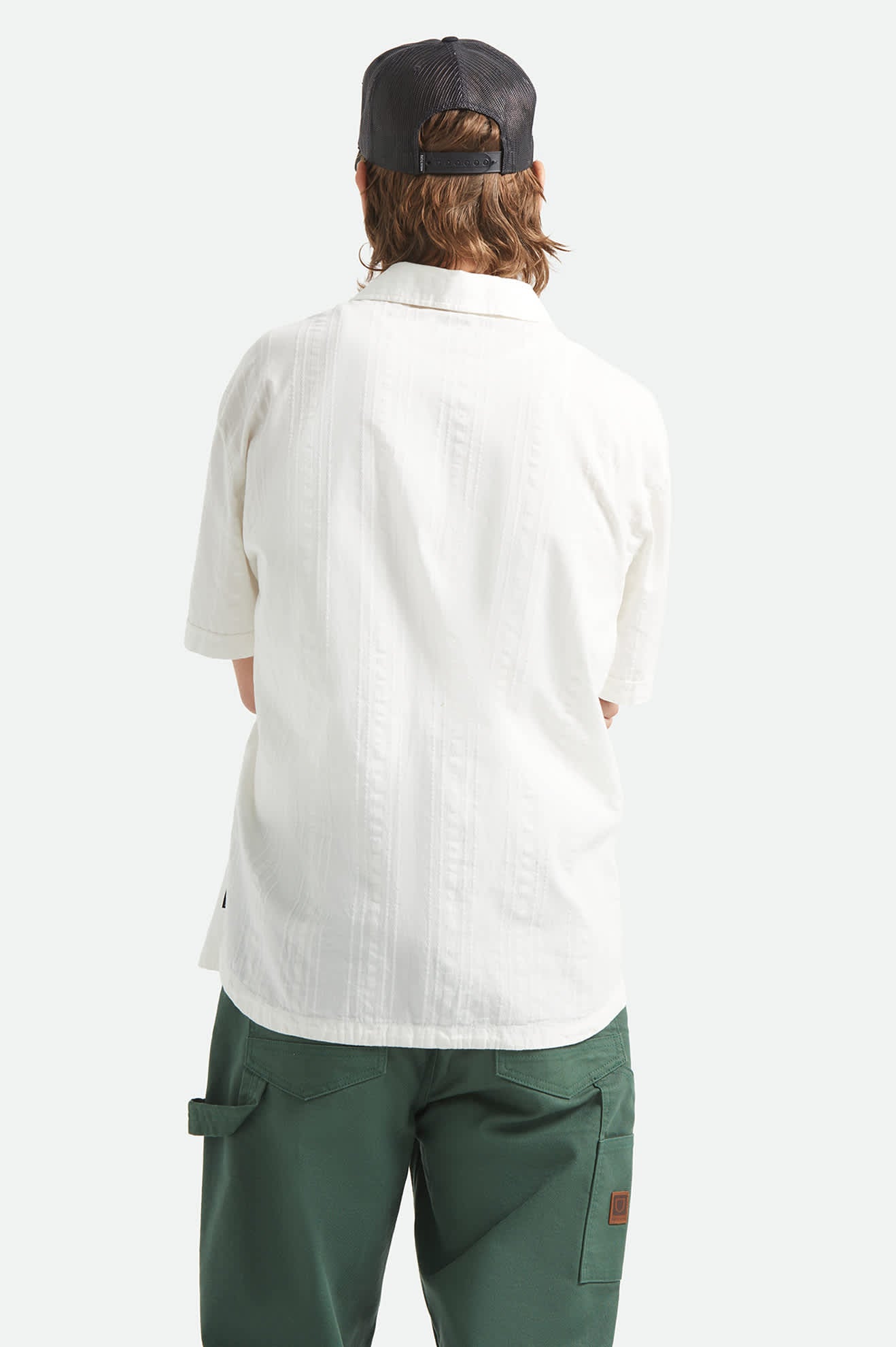 Men's Vintage Short Sleeve Shirt in the color Off White Jacquard Stripe - Men's Back View