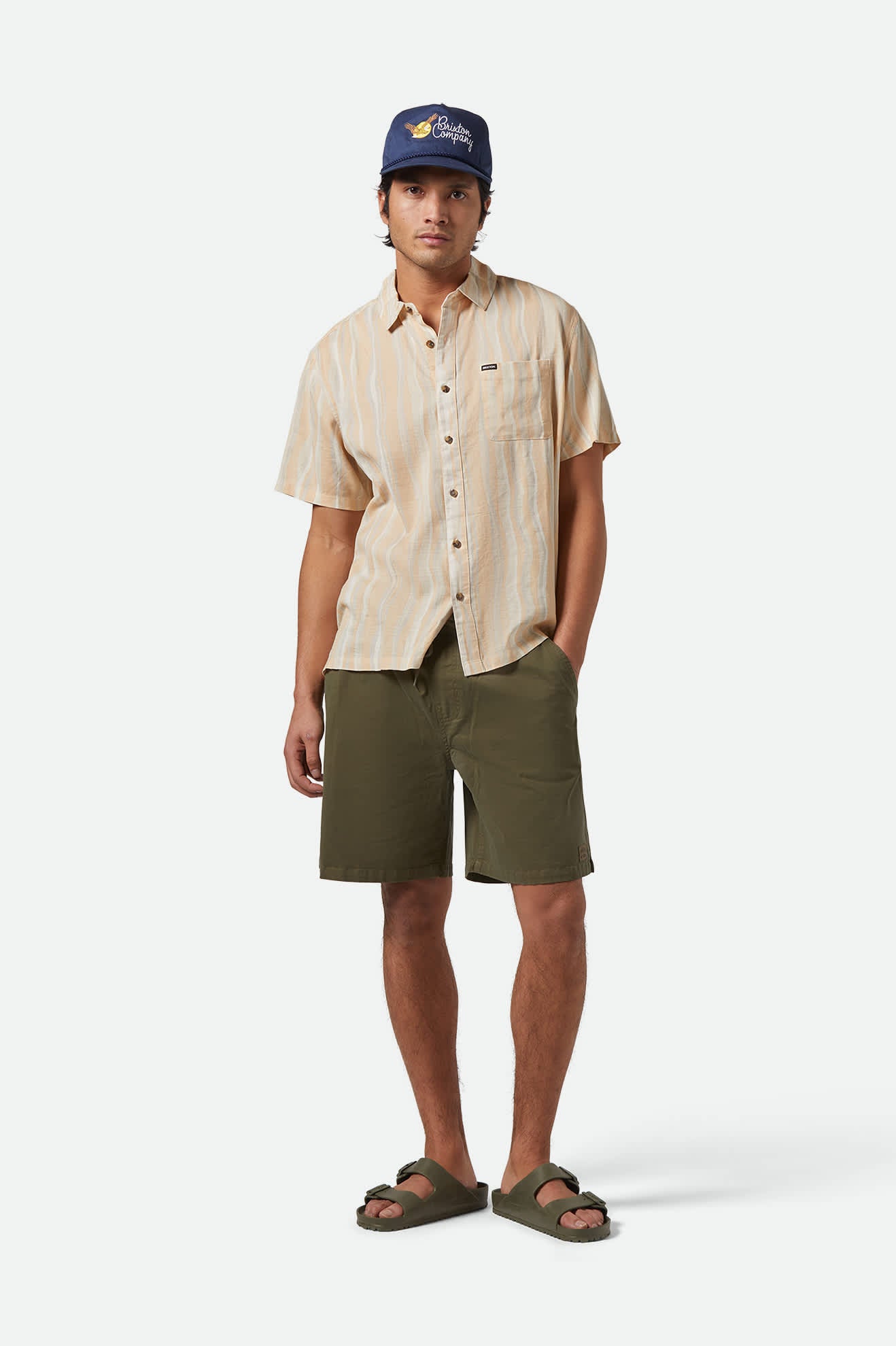 Men's CRU Slub Relaxed S/S Shirt in the color Hazelnut/Painterly Stripe - Additional Fit image