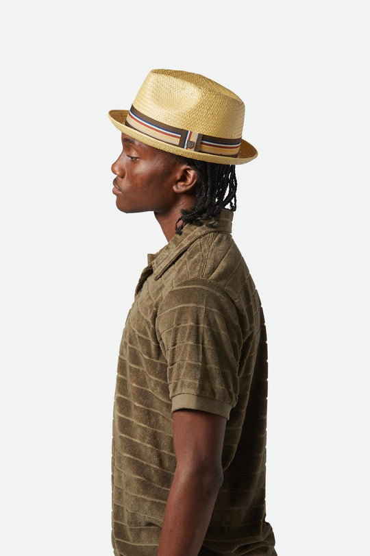 
       Unisex Castor Fedora in the color Tan - Men&#39;s Side View
     