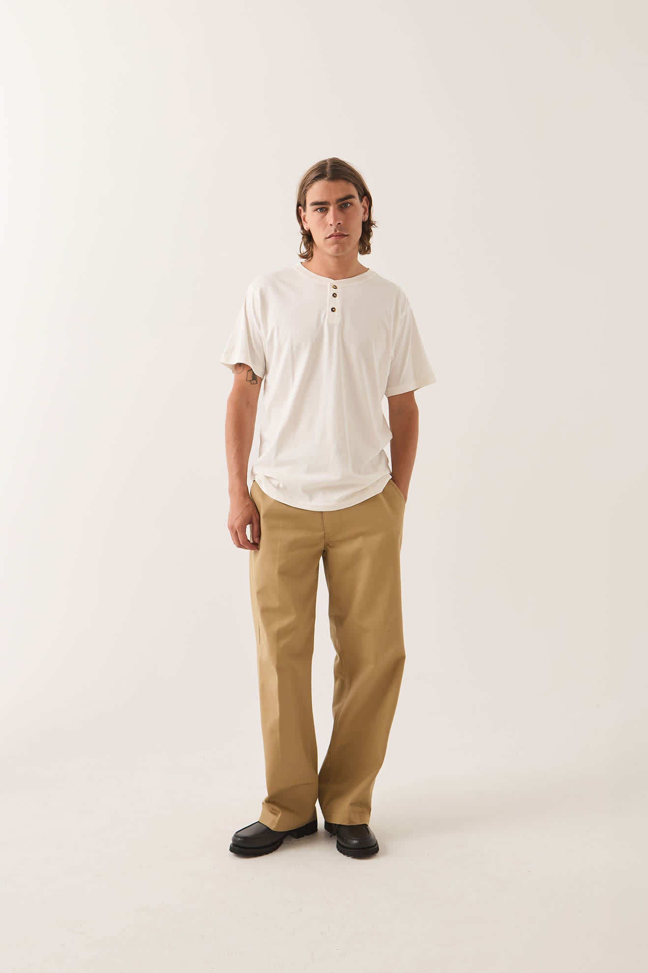 Men's Brixton Baseline Henley T-Shirt in the color Off White Vintage Wash - Men's Front View