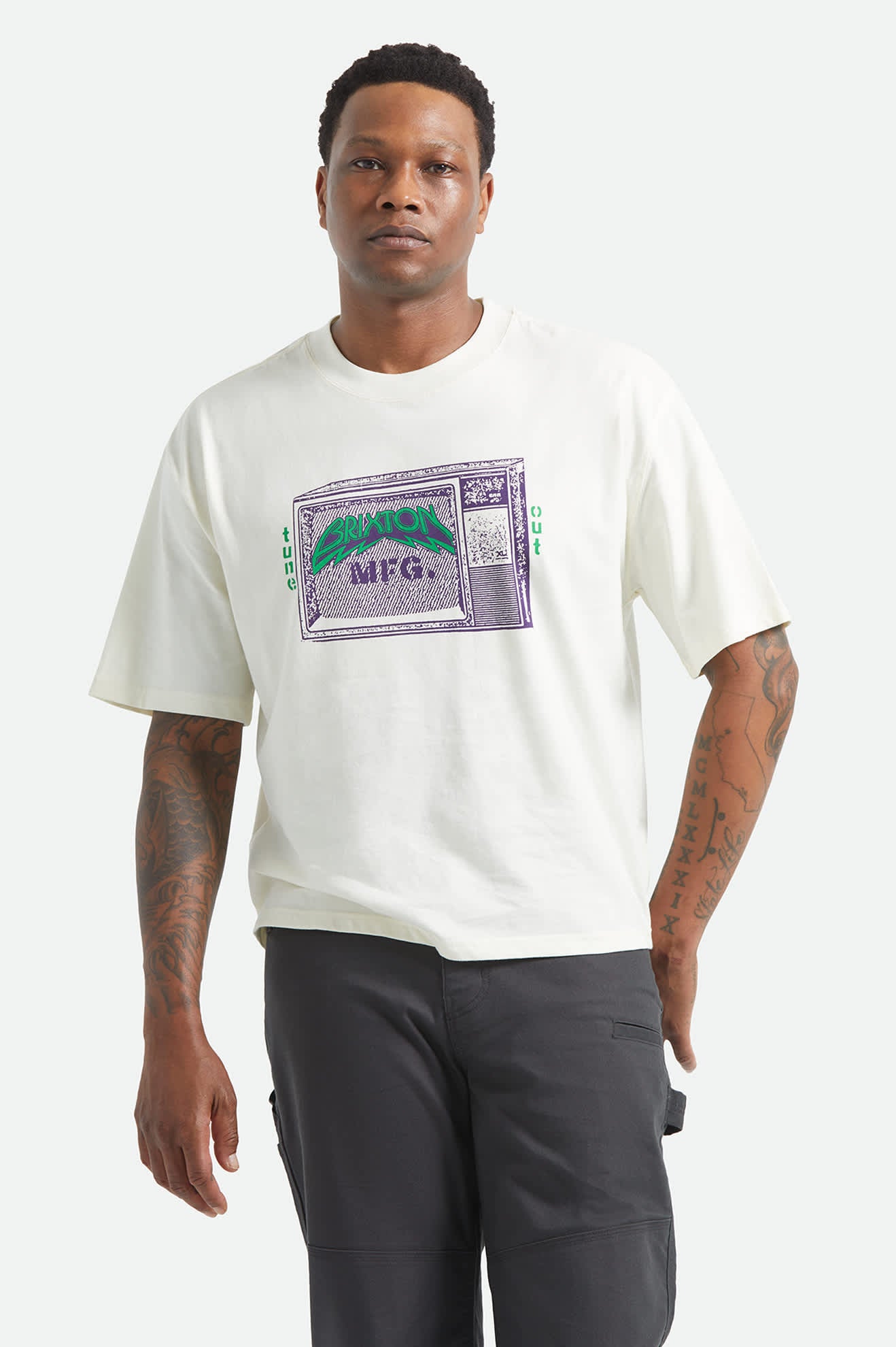 Men's Tune Out Short Sleeve Cropped Shirt in the color Cream - Men's Front View