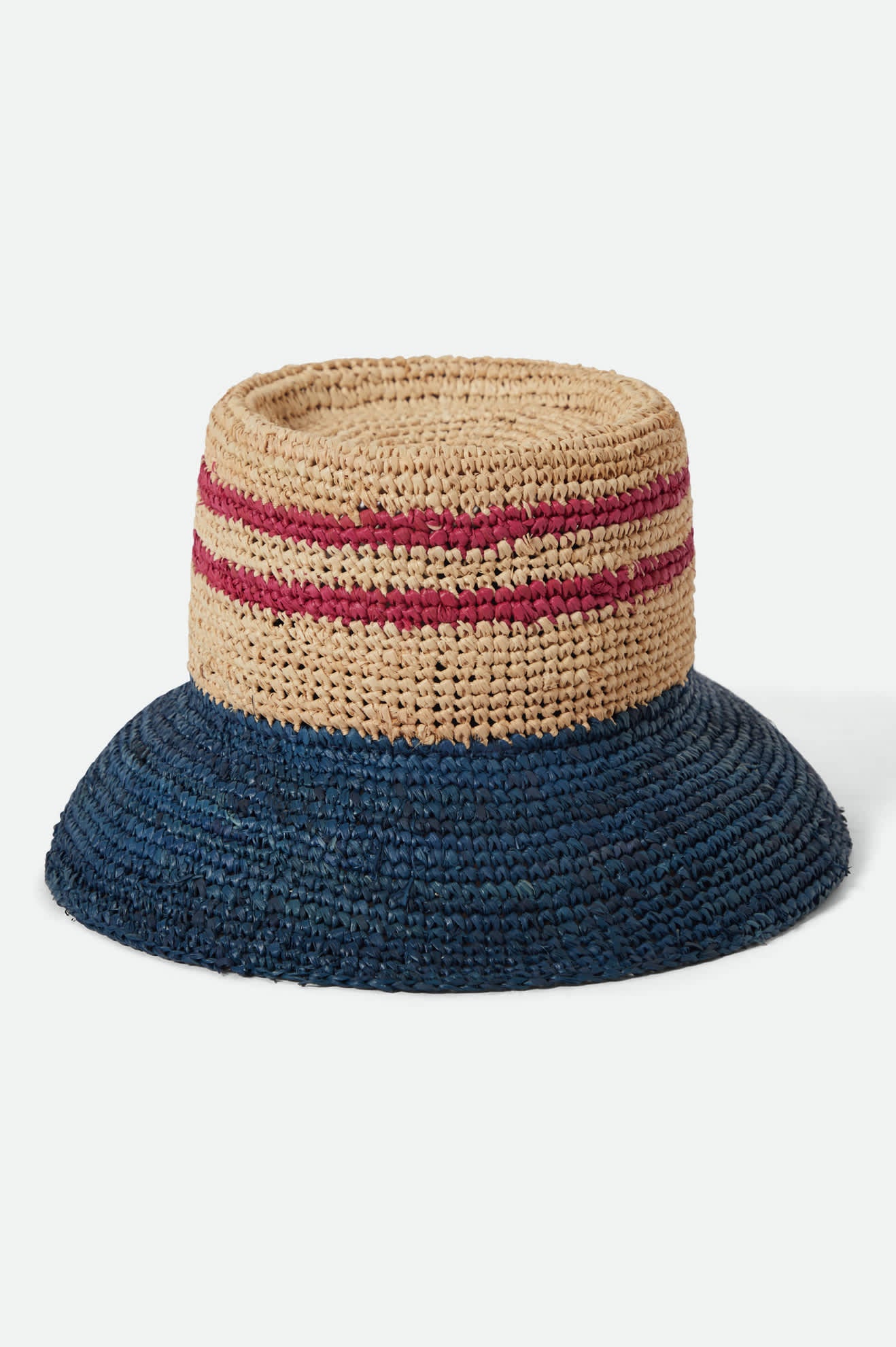 Women's Ellee Straw Bucket Hat in the color Natural/Navy/Red - Additional Laydown image