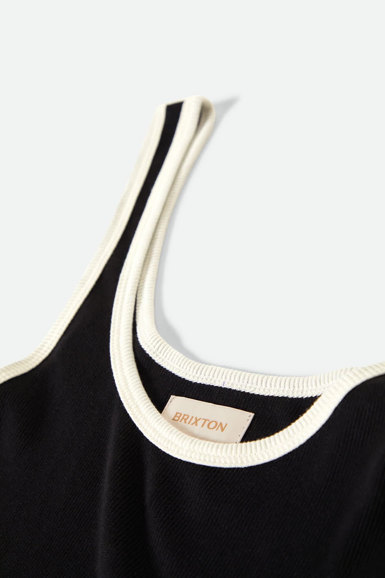Women's Ringer Organic A-Tank in the color Black/Off White - Additional Laydown image