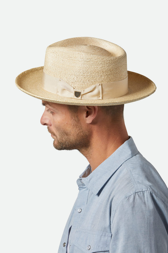 
       Unisex Swindle Straw Fedora in the color Natural/Natural - Men&#39;s Side View
     