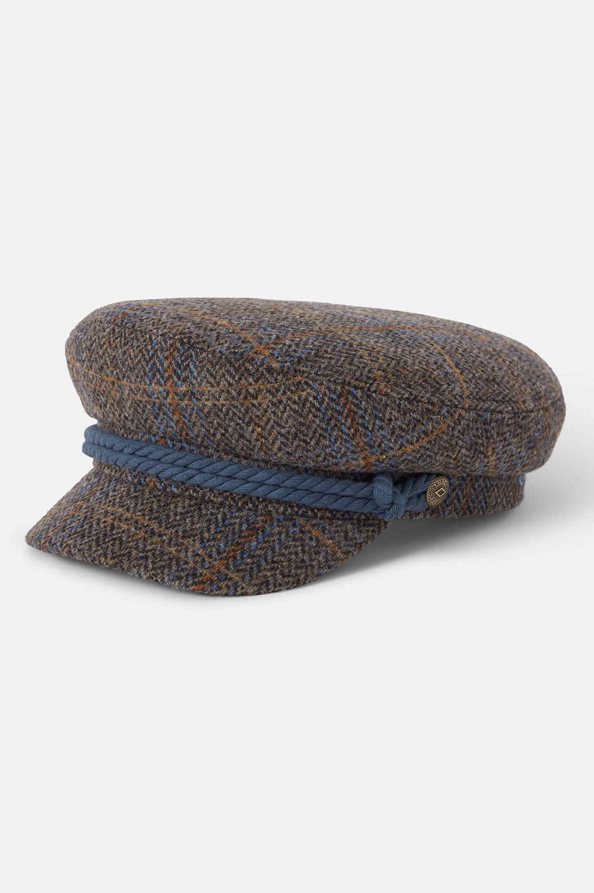 Unisex Fiddler Fisherman Cap in the color Slate Blue/Sepia/Orange - Front Product View
