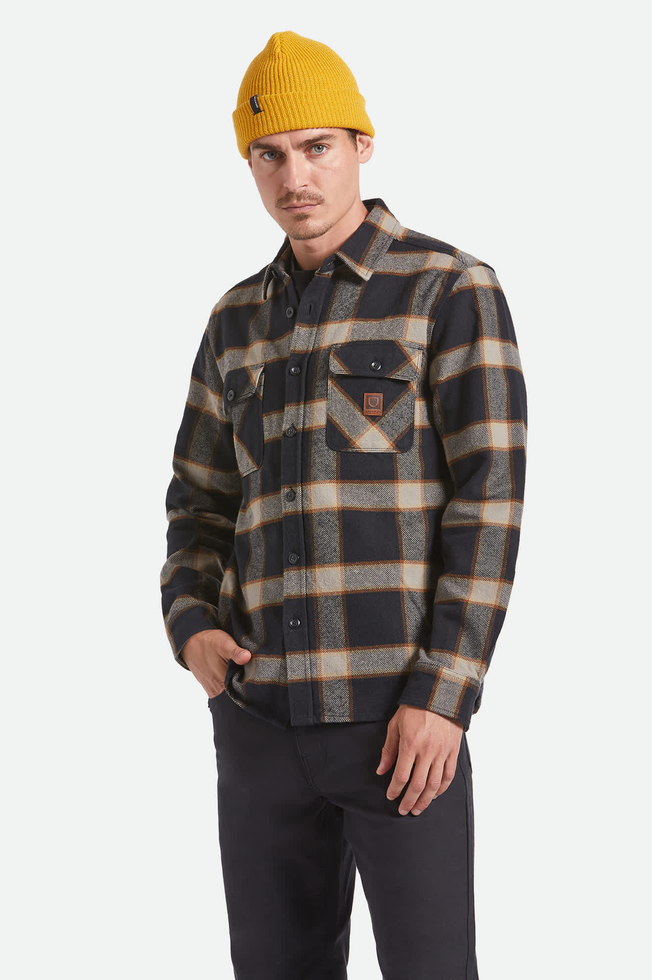 Men's Bowery Heavyweight Flannel in the color Black/Cream - Men's Front View
