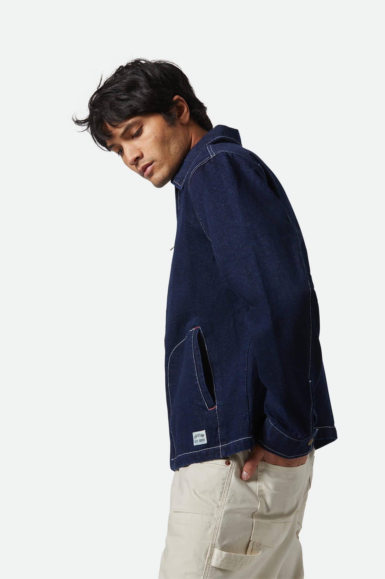 
       Men&#39;s Mechanic Garage Jacket in the color Rinse Denim - Men&#39;s Side View
     