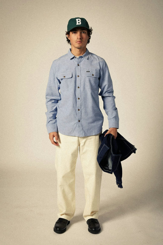 
       Men&#39;s The Daily Cotton L/S Shirt in the color Medium Wash Chambrey - Additional Fit View
     