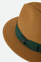 Unisex Roma Straw Packable Fedora in the color Dark Tan/Primal Green - Additional Laydown image