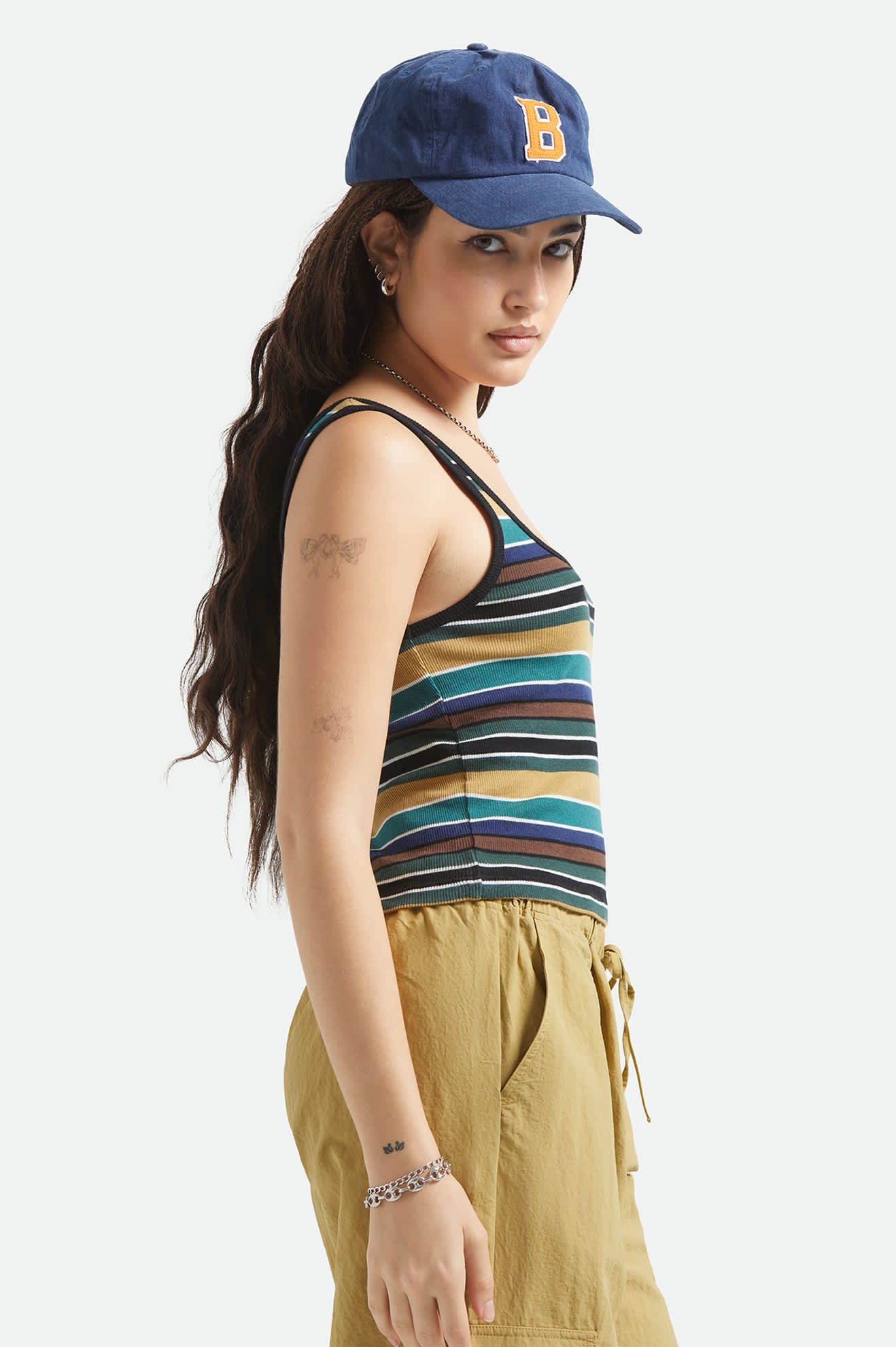 Women's Ringer Organic A-Tank in the color Multi Retro Stripe - Additional Fit image