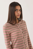 Women's Bixby Lightweight Cardigan in the color Green Multi Stripe - Additional Fit image