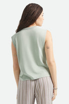 Women's Brixton Ranch Muscle Tank in the color Sage Green - Women's Back View