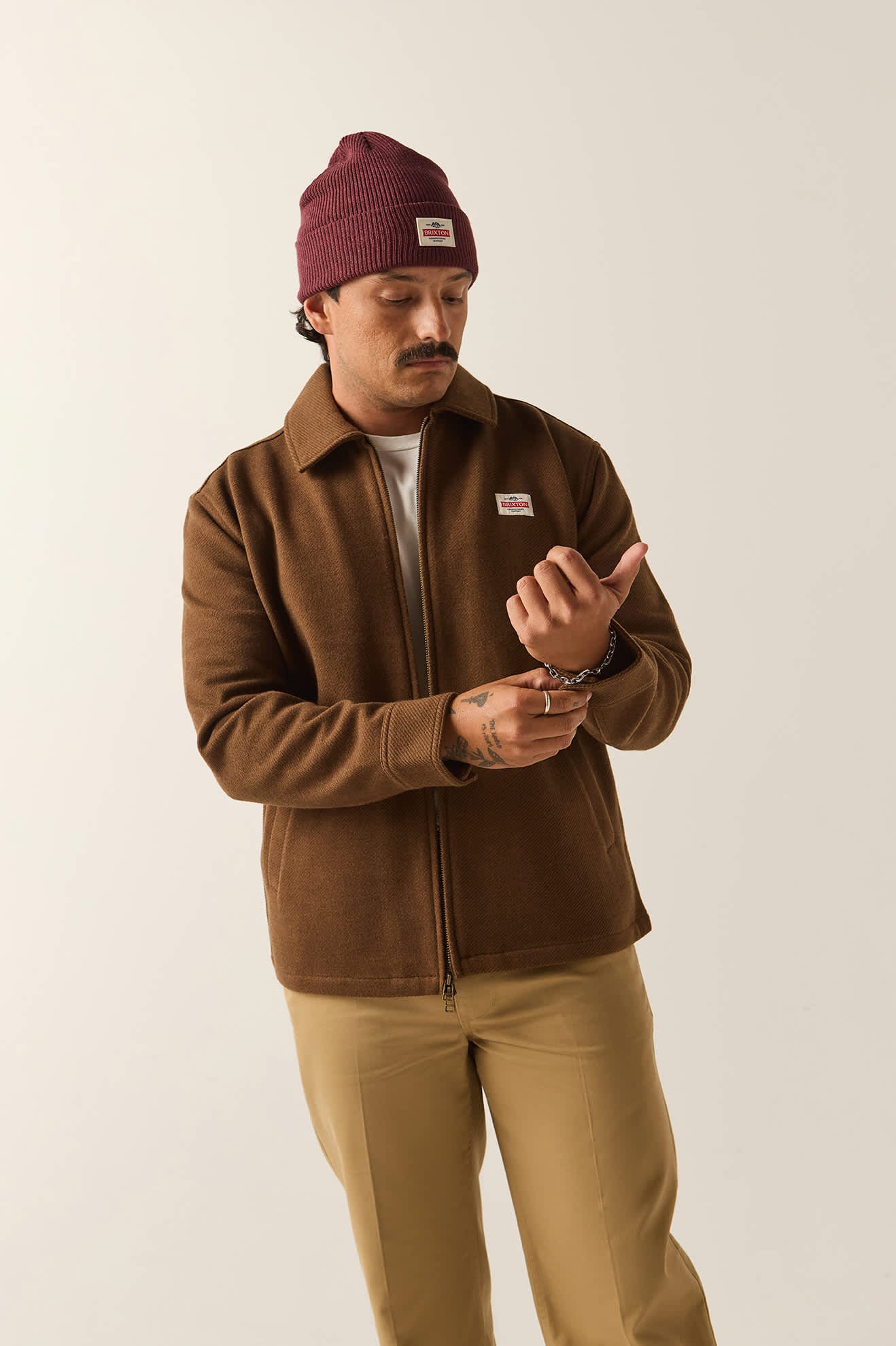 Men's Trademark Zip Flannel Jacket in the color Heathered Brown - Additional Fit image