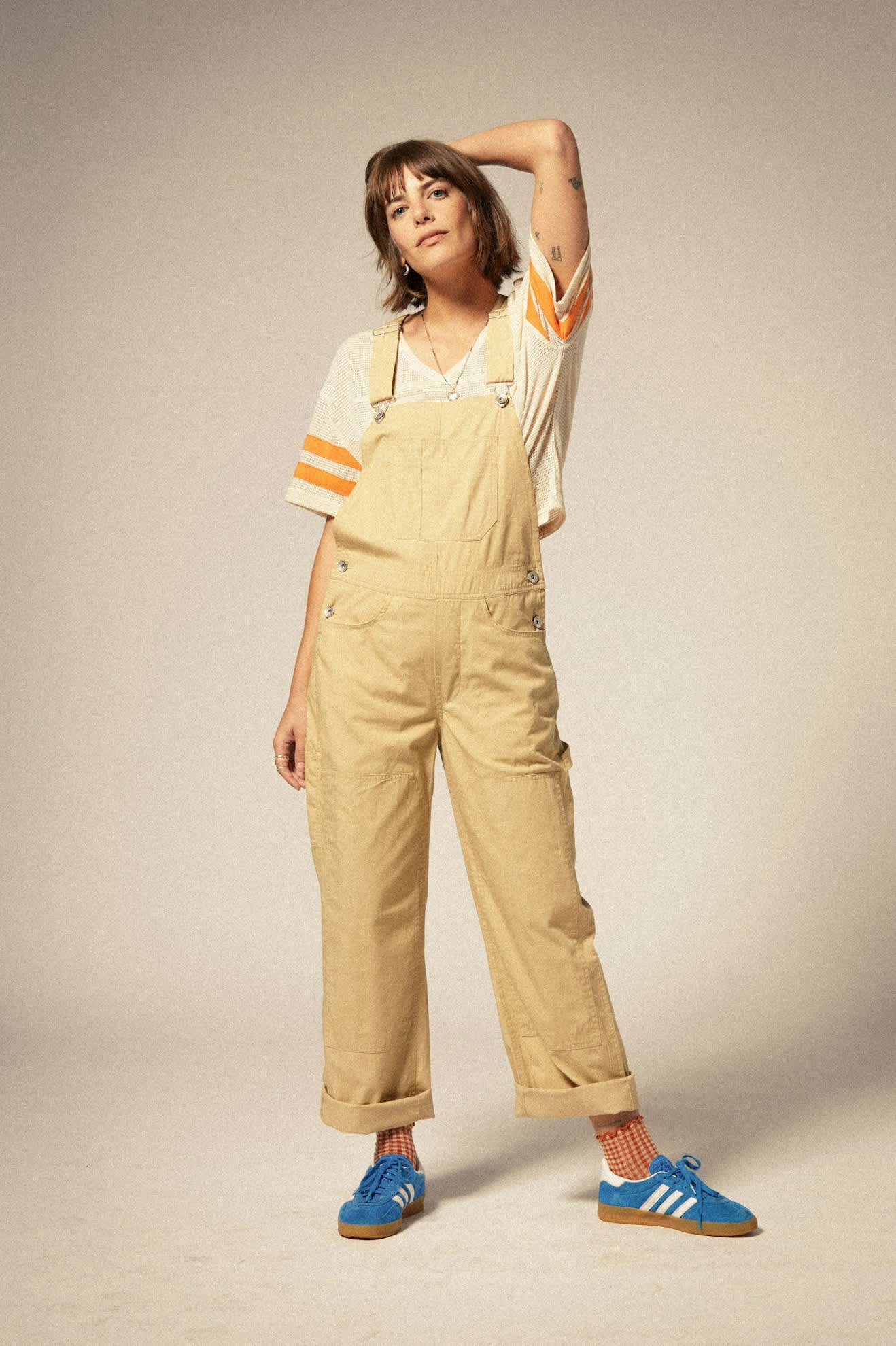 
       Women&#39;s Utility Overall in the color Pale Khaki - Additional Fit View
     