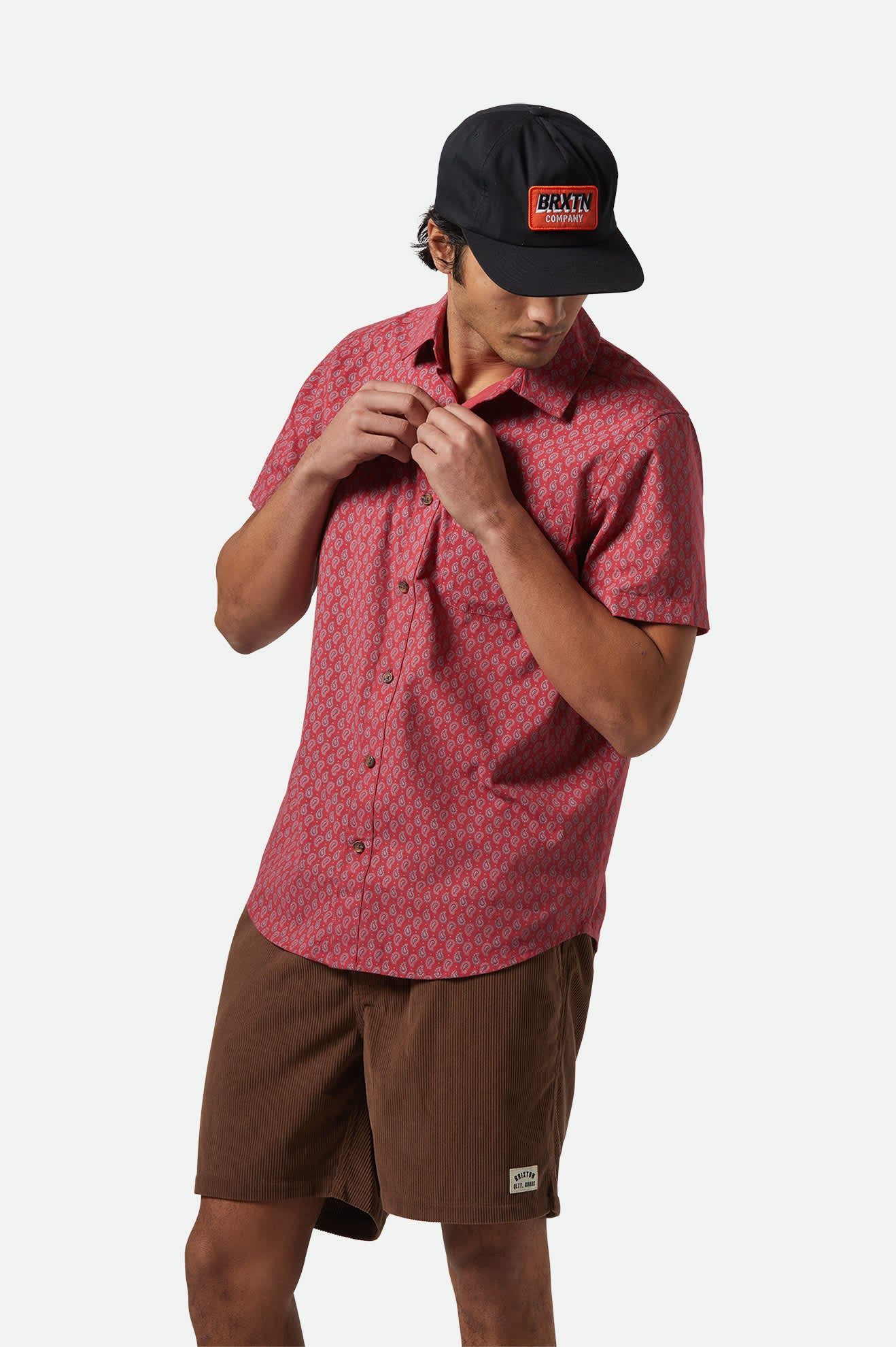 
       Men&#39;s Charter Print S/S Shirt in the color Rust Red/Paisley - Men&#39;s Side View
     