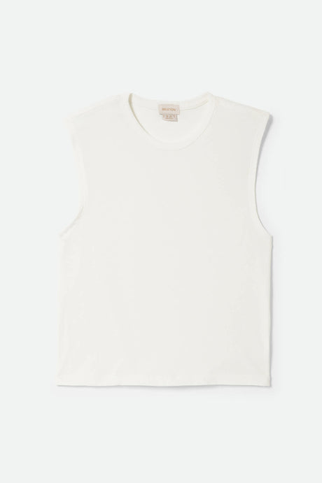 Women's Carefree Organic Garment Dye Muscle Tank in the color Off White - Front Product View