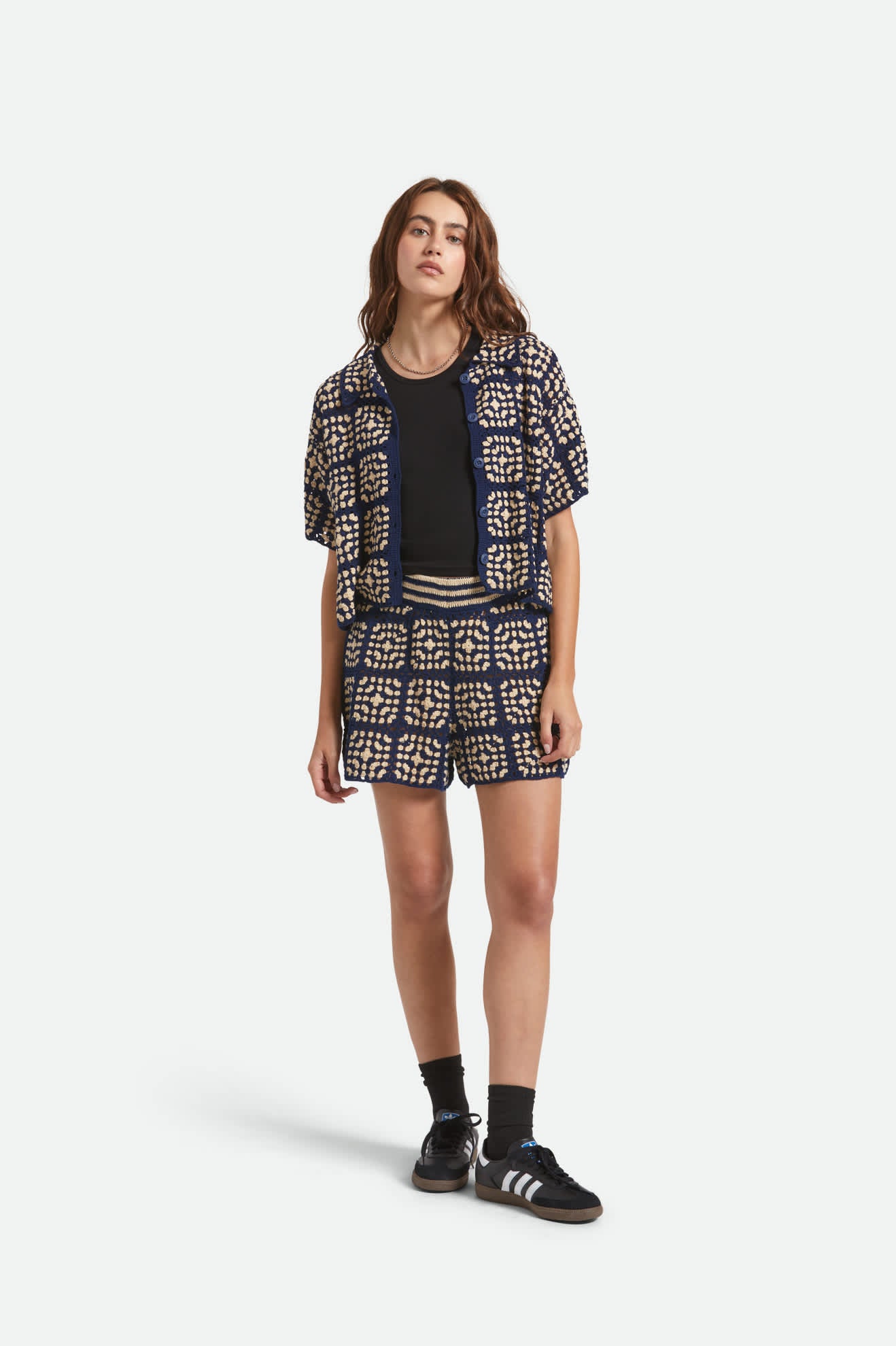 Women's Crochet Short in the color Mood Indigo/Off White - Additional Fit image