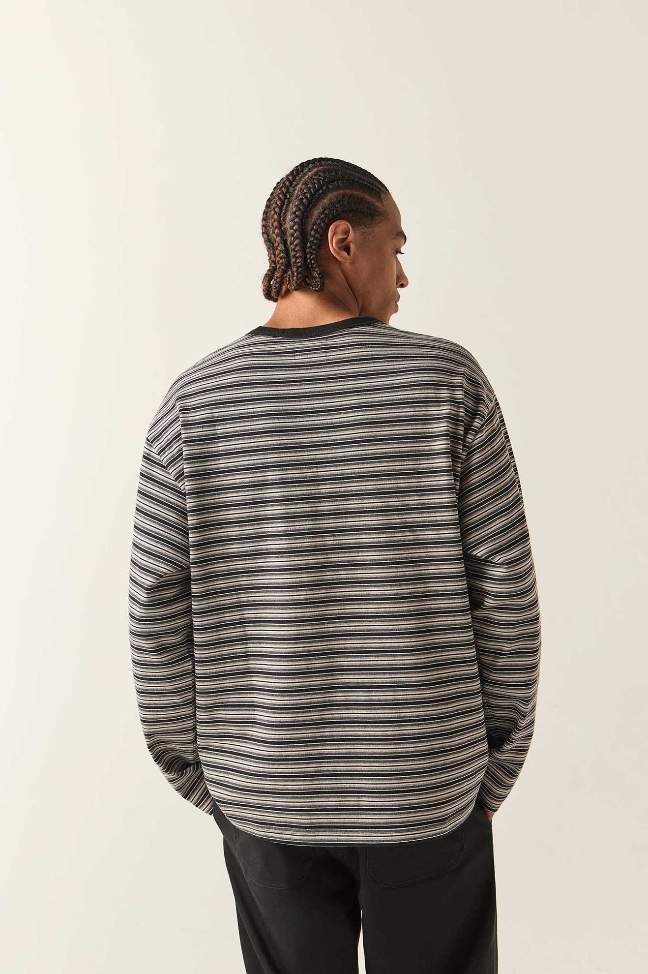 Men's Century Knit Top in the color Heather Grey Stripe - Men's Back View