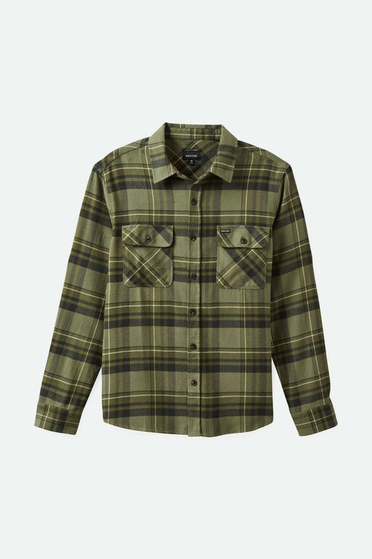 
       Brixton Men&#39;s Bowery L/S Flannel - Vetiver/Laurel Wreath/Washed Black | Main
     