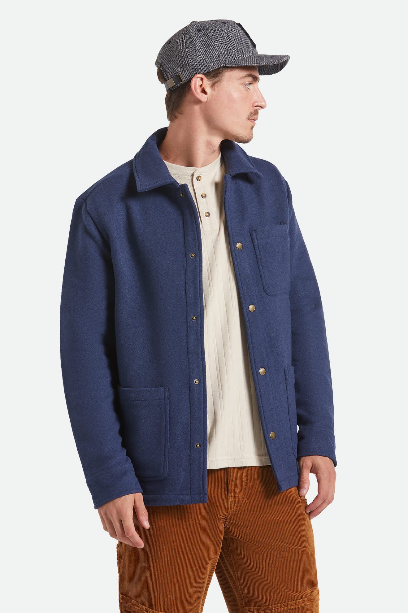 Men's New West Chore Coat in the color Mood Indigo - Men's Front View