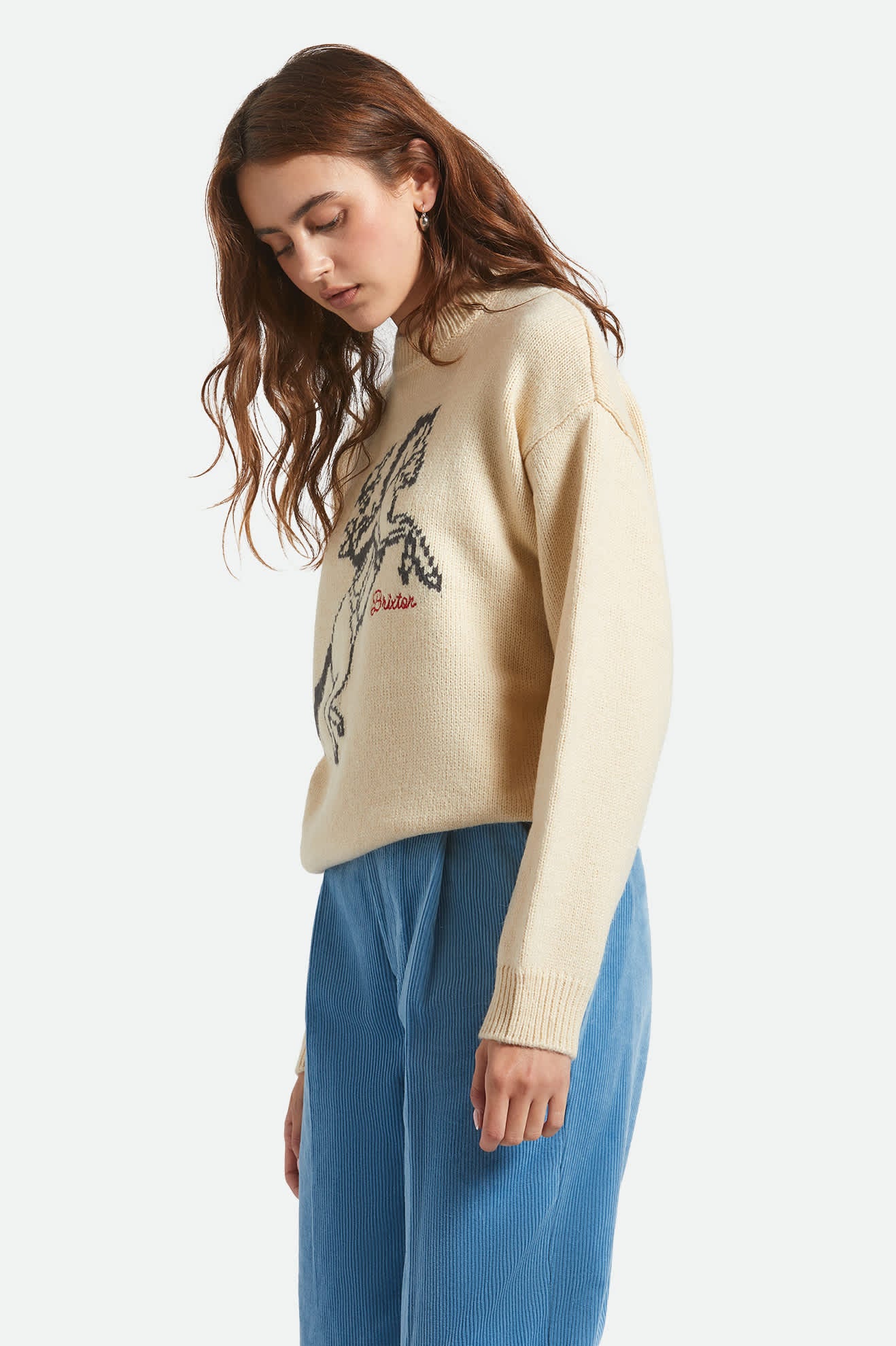 Women's Brixton Ranching Club Crew Sweater in the color Whitecap - Women's Side View