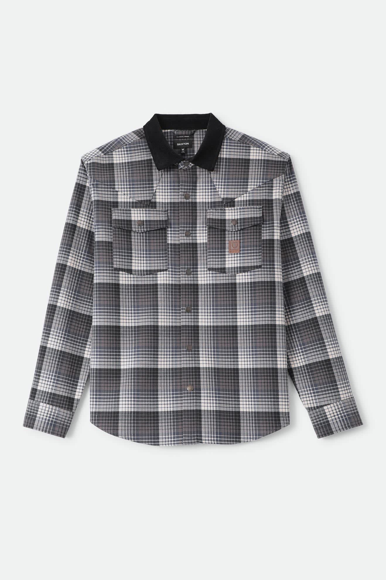 Men's Bowery Builders Ranch Performance Flannel in the color Black/Navy - Front Product View
